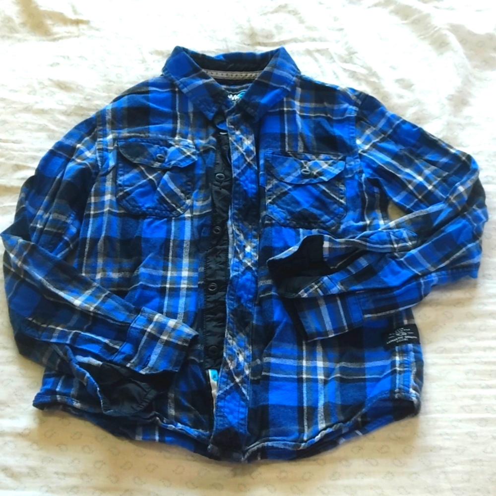 Tony Hawk Boys Med Blue Plaid Button Flannel Shirt